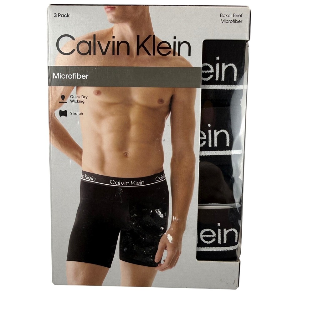 Calvin Klein Mens 3 Pack Microfiber Boxer Briefs Black NP2859R Large NIB